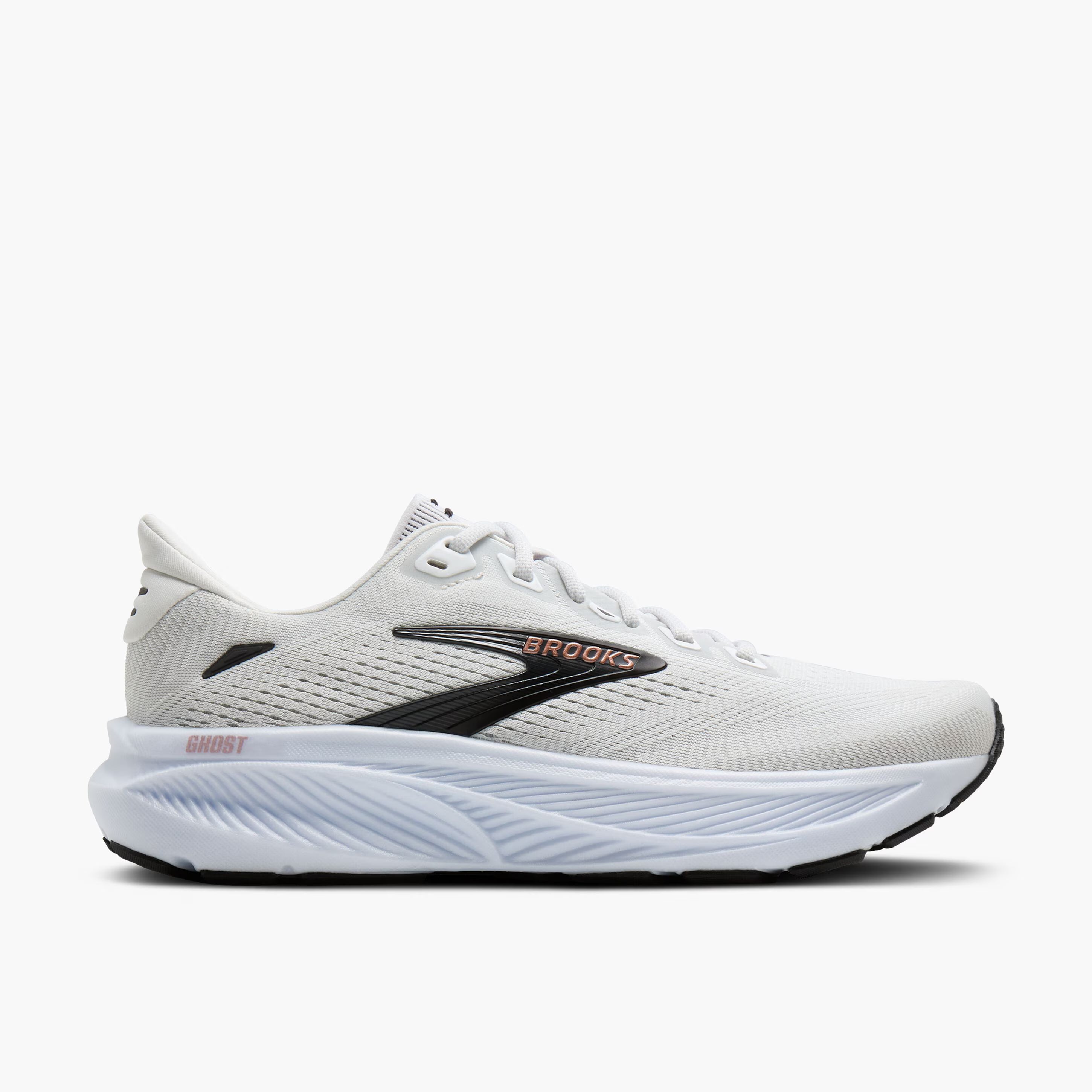Women's Ghost 18 (D) — White/Black/Rose Gold – Fit First Footwear